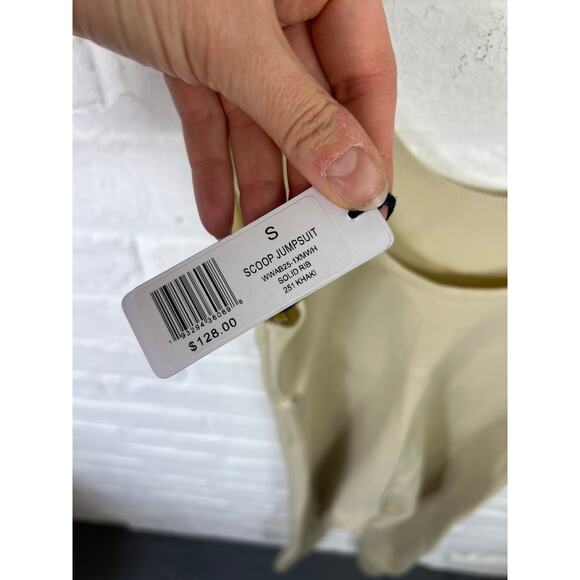 We Wore What Women's Stretch Moiré Jumpsuit Sleeveless khaki Size S NWT - Picture 5 of 8